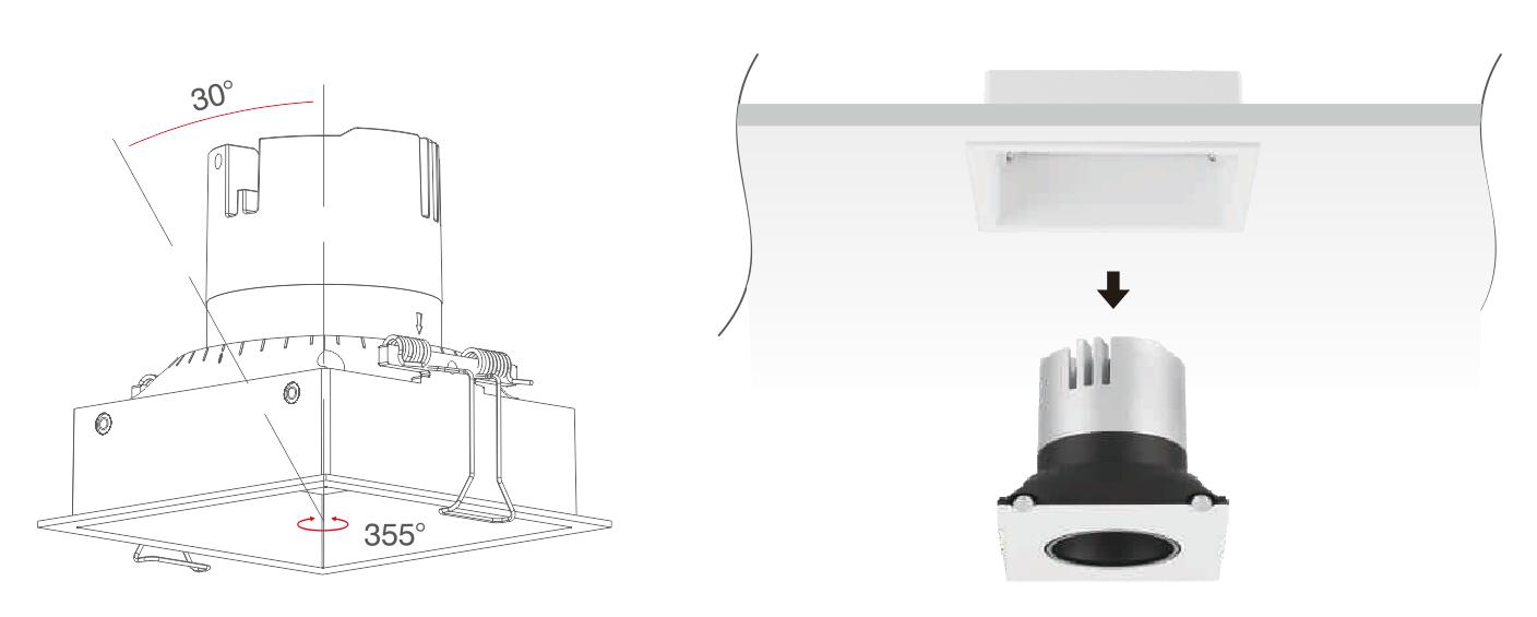 square LED downlight rotate 350deg tilting 30deg